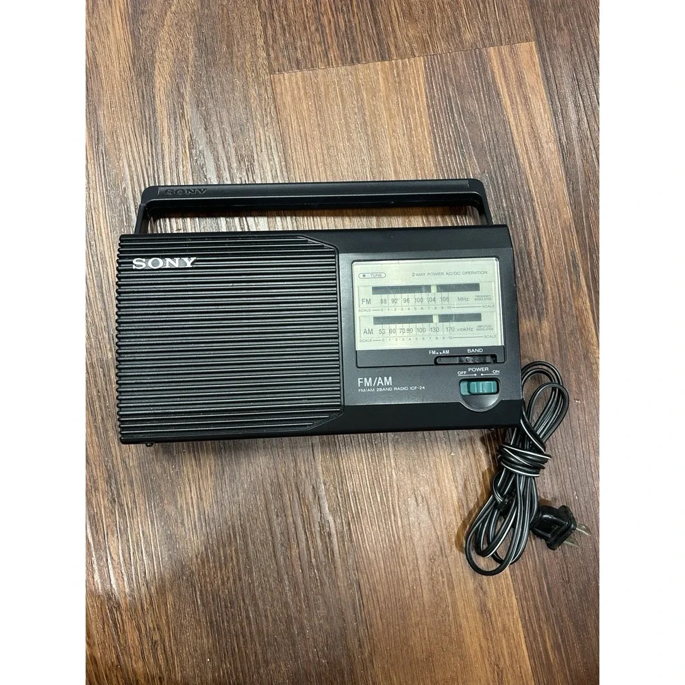 Vintage‎ Sony ICF-24 FM/AM 2 Band Portable Radio Model Tested 2 Way Power AC/DC
